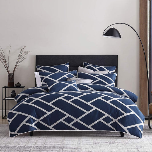 Kennedy Navy Quilt Cover Set by Private Collection