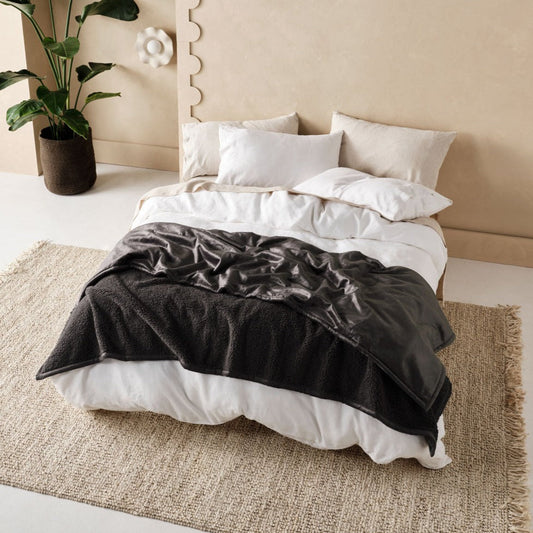 Sena Charcoal Blanket by Linen House