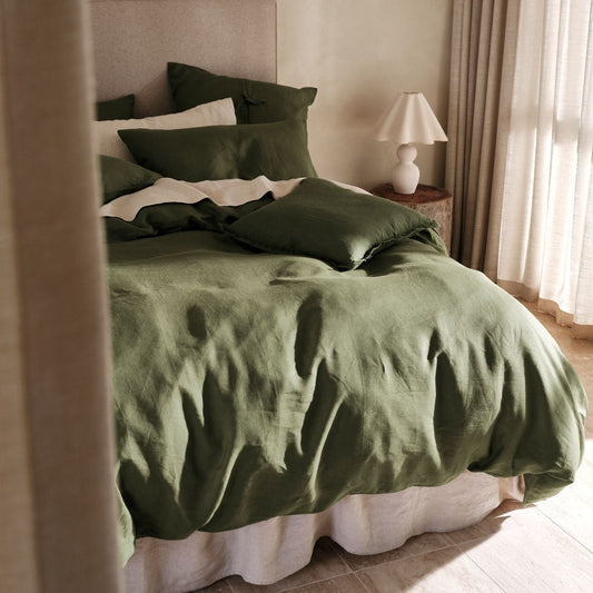 Nimes Moss Linen QUILT COVER SET by Linen House