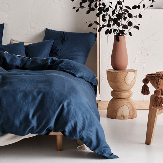 Nimes Linen Quilt Cover Set NAVY by Linen House