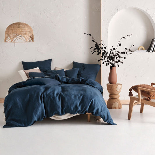 Nimes Linen Quilt Cover Set NAVY by Linen House