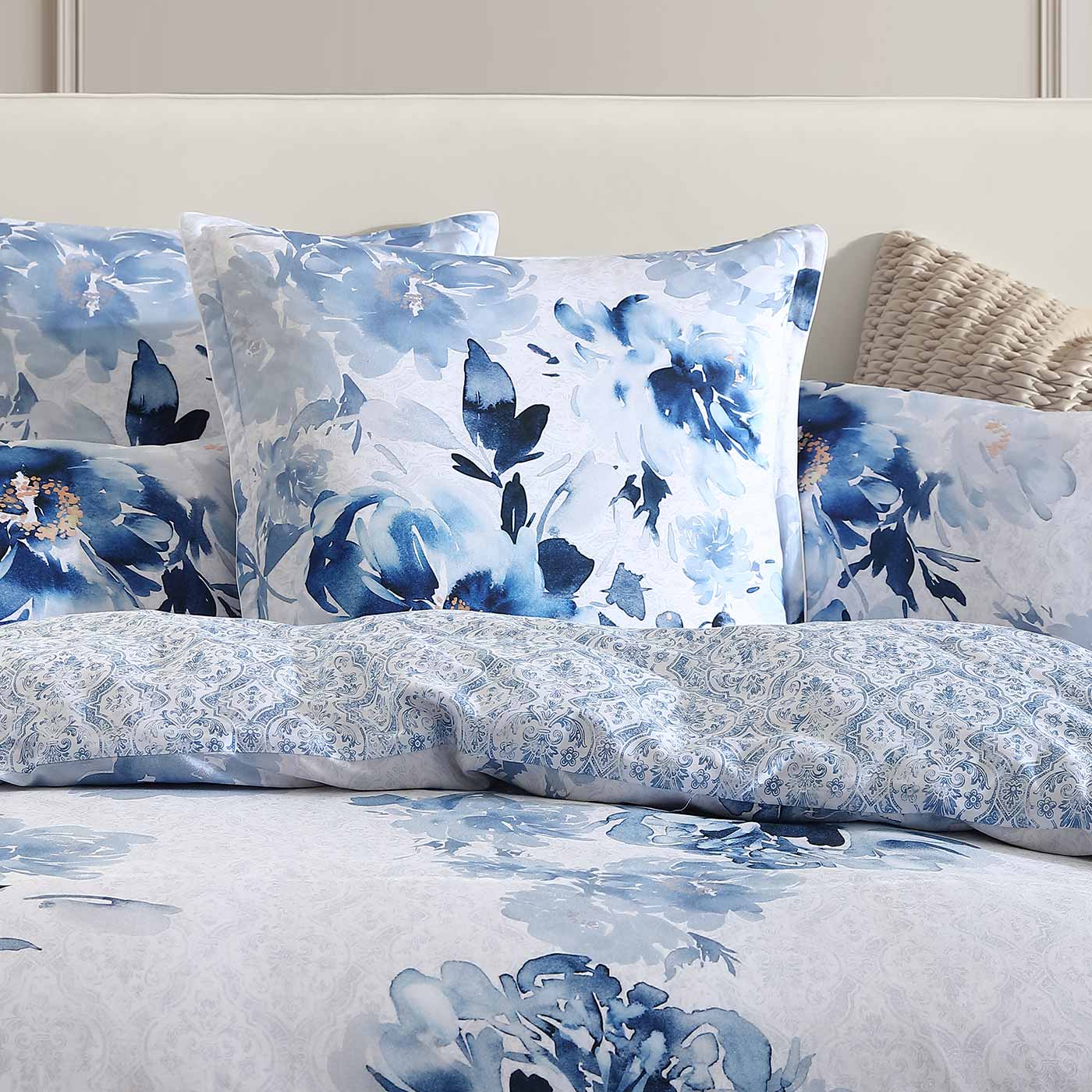 Lilibet Blue European Pillowcase by Private Collection Quilt Cover World