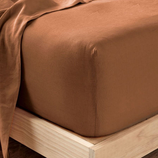 Nimes Pure Linen FITTED SHEET Cinnamon by Linen House