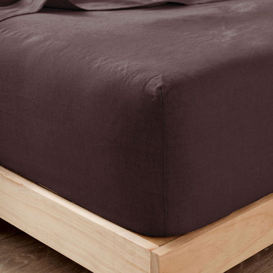 Nimes Pure Linen FITTED SHEET Espresso by Linen House