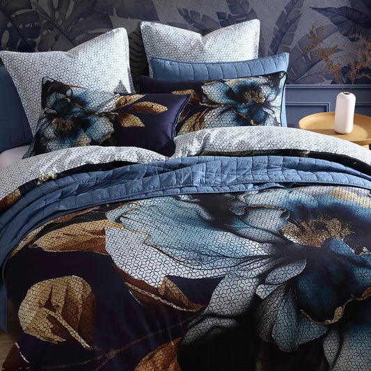 Golden Glow Navy Quilt Cover Set by Logan and Mason