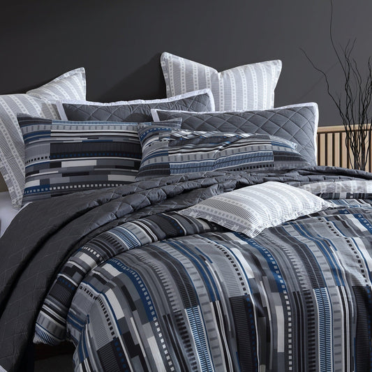 Urban Stripe Charcoal Quilt Cover Set by Logan and Mason