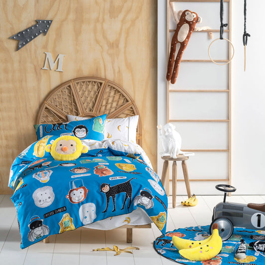 Monkey Business Blue Quilt Cover Set by Hiccups