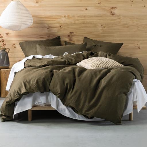 Nimes Linen Quilt Cover Set OLIVE by Linen House