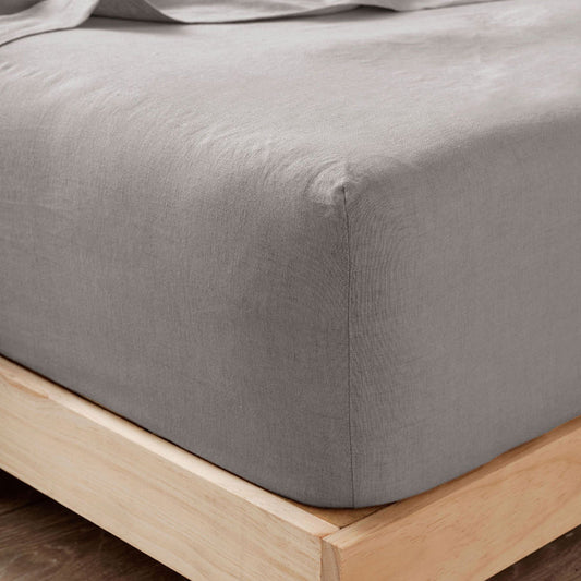 Nimes Pure Linen FITTED SHEET Ash by Linen House