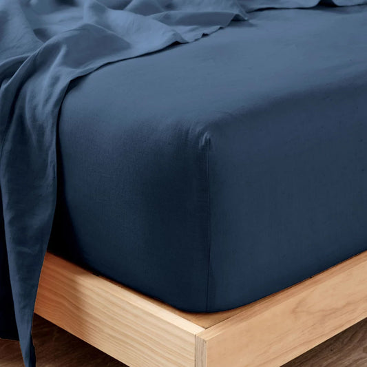 Nimes Pure Linen Navy FITTED SHEET by LINEN HOUSE