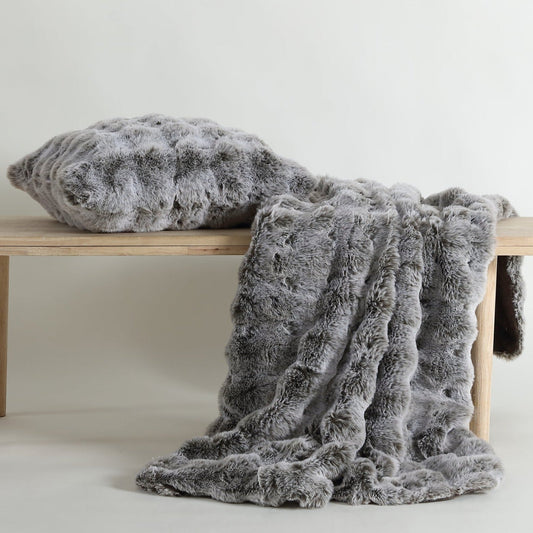 Grey Rabbit Fur Square Cushion by Logan and Mason Platinum