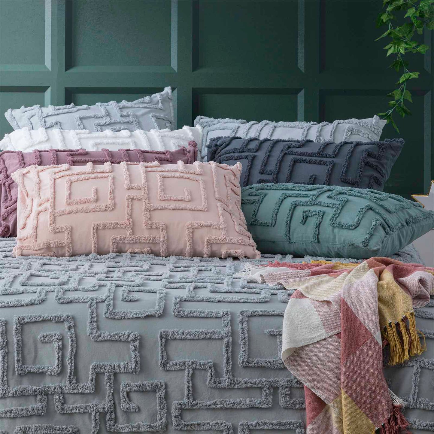 Riley Vintage Washed Cotton Chenille Tufted Quilt Cover Set Slate by Renee Taylor