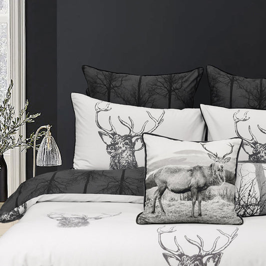 Alpine Stag Square Sepia Velvet Cushion by Bianca