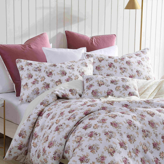 Rosette Plum Quilt Cover Set by Logan and Mason Platinum