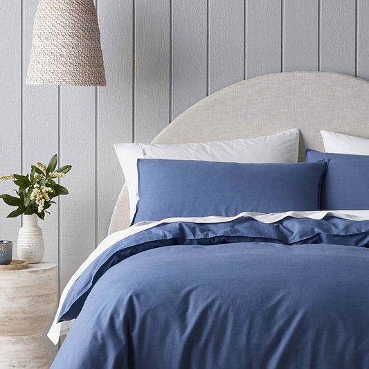 Riviera Organic Washed Cotton Quilt Cover Set Range Blue by Bianca