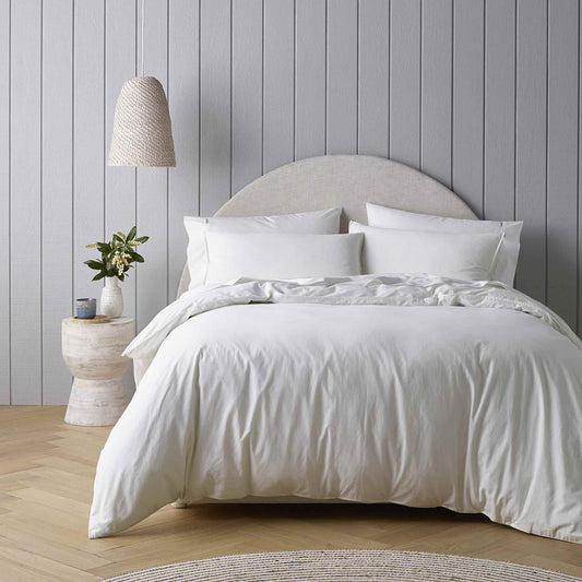 Riviera Organic Washed Cotton Quilt Cover Set Range White by Bianca