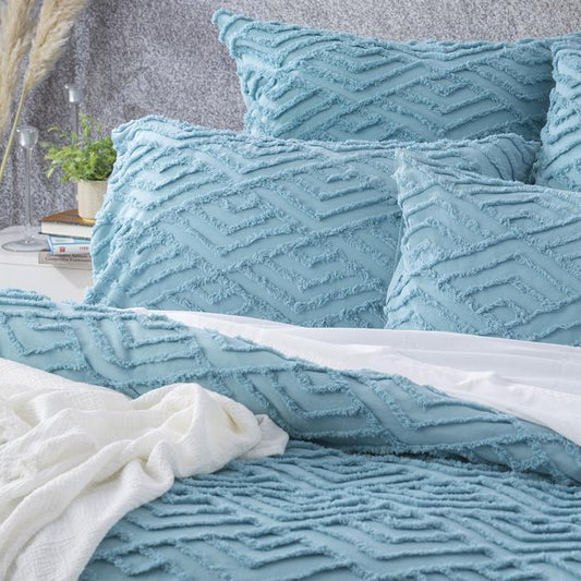 Chevvy Aqua Vintage Washed Tufted Quilt Cover Set by Revive Living