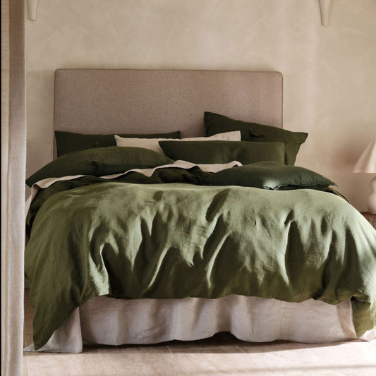 Nimes Moss Linen Quilt Cover Set by Linen House