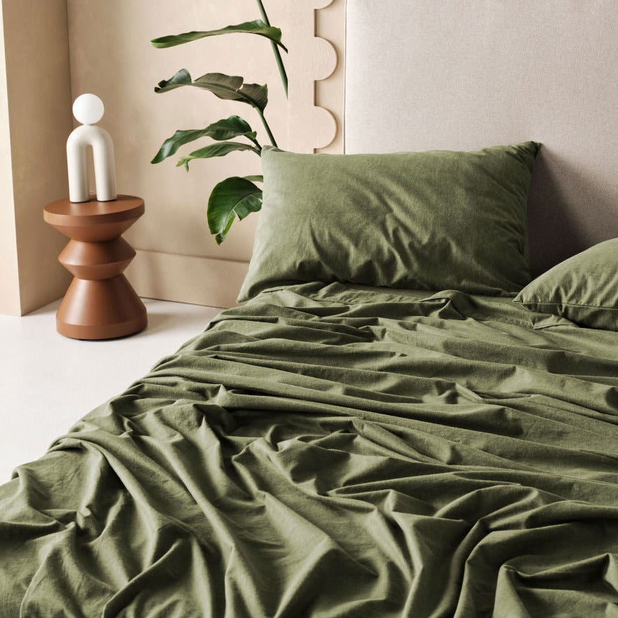 Flannelette Plain-Dyed Moss Sheet Set by LINEN HOUSE