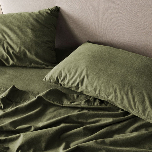 Flannelette Plain-Dyed Moss Sheet Set by LINEN HOUSE