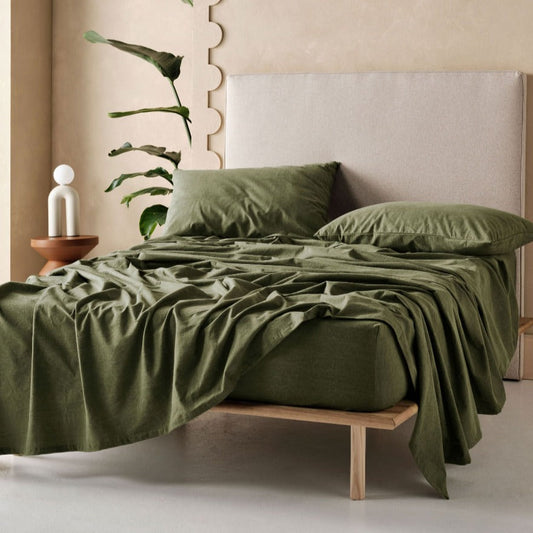 Flannelette Plain-Dyed Moss Sheet Set by LINEN HOUSE