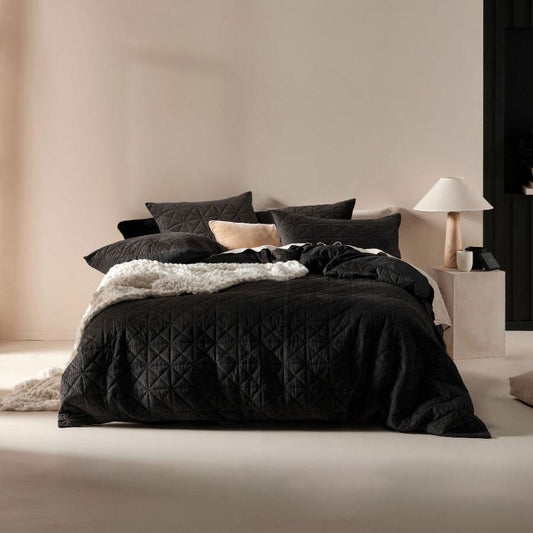 Heath Quilt Cover Set Black by Linen House