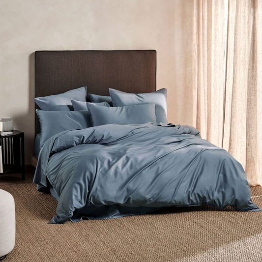 Nara Bamboo Cotton BLUESTONE Quilt Cover Set by Linen House