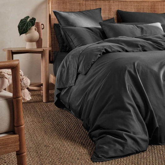 Nara Bamboo Cotton CHARCOAL Quilt Cover Set by Linen House