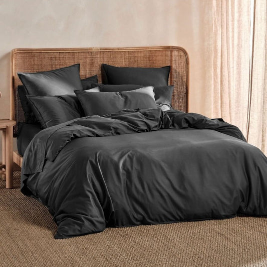 Nara Bamboo Cotton CHARCOAL Quilt Cover Set by Linen House