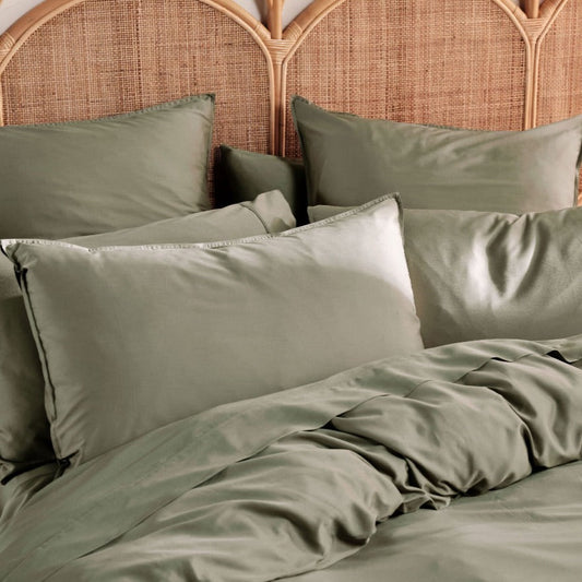 Nara Bamboo Cotton MOSS Quilt Cover Set by Linen House