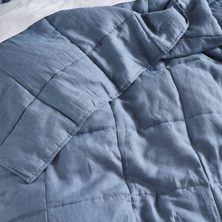 Nimes Nightfall Blue Linen Coverlet by Linen House
