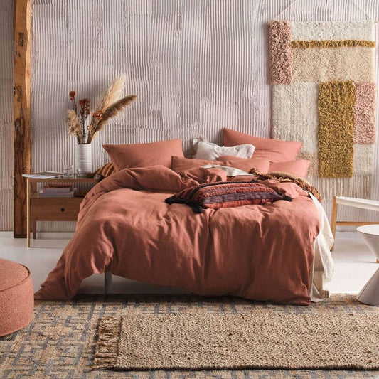Nimes Rust Linen Quilt Cover Set by Linen House