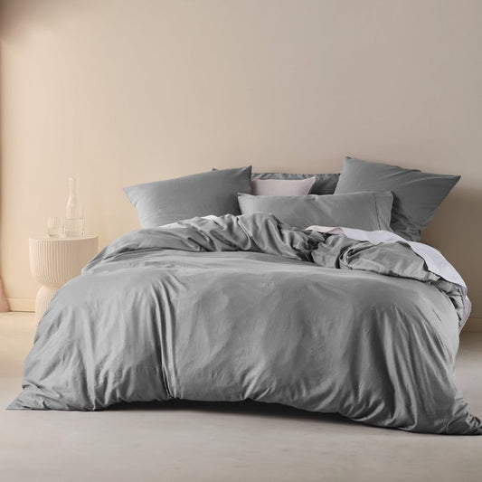 Triblend Linen Cotton Lyocell Quilt Cover Set ASH by Linen House