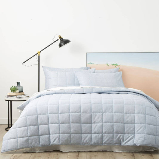 Park Avenue Paradis SKY Washed Chambray Quilted Quilt Cover Set