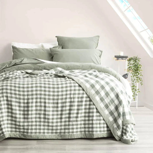 Gingham Washed Cotton Textured Blanket EMERALD By Renee Taylor