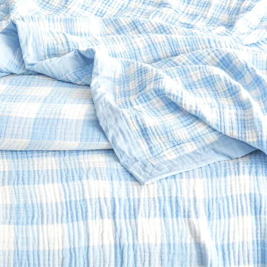 Gingham Washed Cotton Textured Blanket FRENCH BLUE By Renee Taylor