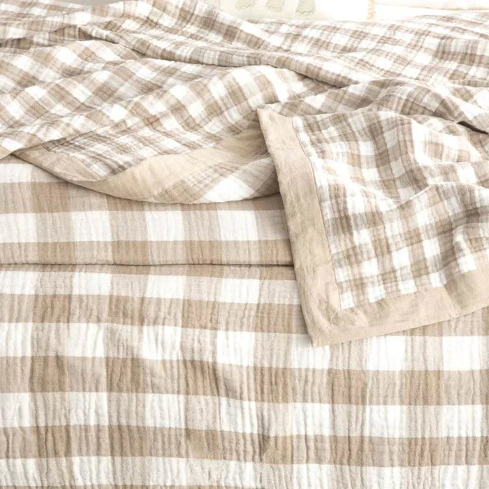 Gingham Washed Cotton Textured Blanket TAN By Renee Taylor