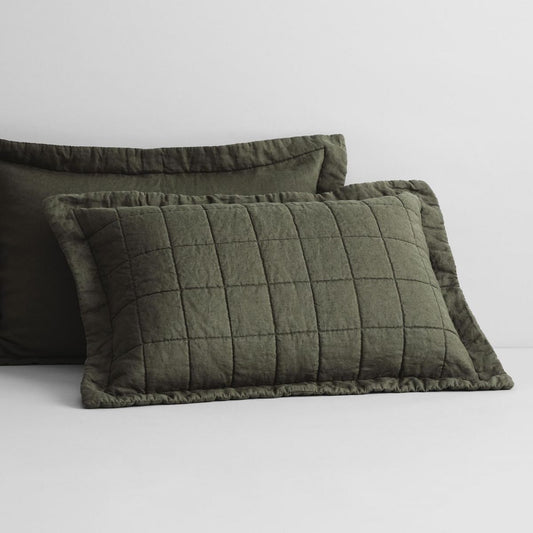 Abbotson Olive Linen Quilted Standard Pillowcase by Sheridan