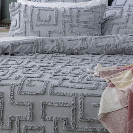 Riley Vintage Washed Cotton Chenille Tufted Quilt Cover Set Silver by Renee Taylor