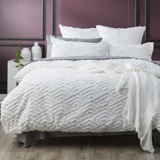 Chevvy White Vintage Washed Tufted Quilt Cover Set by Revive Living